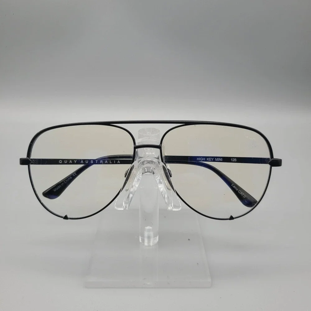 Quay Australia High Key Mini Aviator Blue Light Glasses Matte Black 126